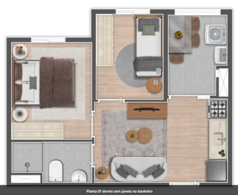 Planta 1 dorm sem janela banheiro
